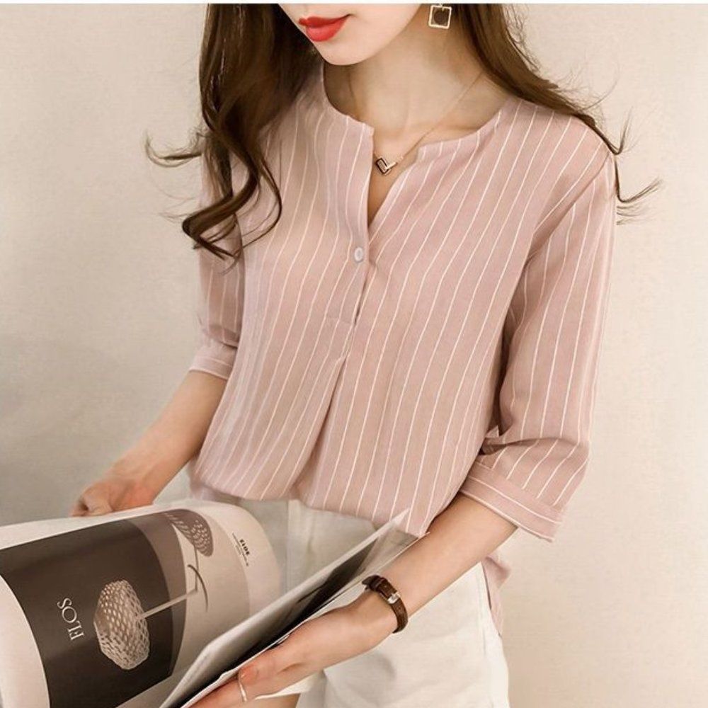 Pink Striped Casual Blouse